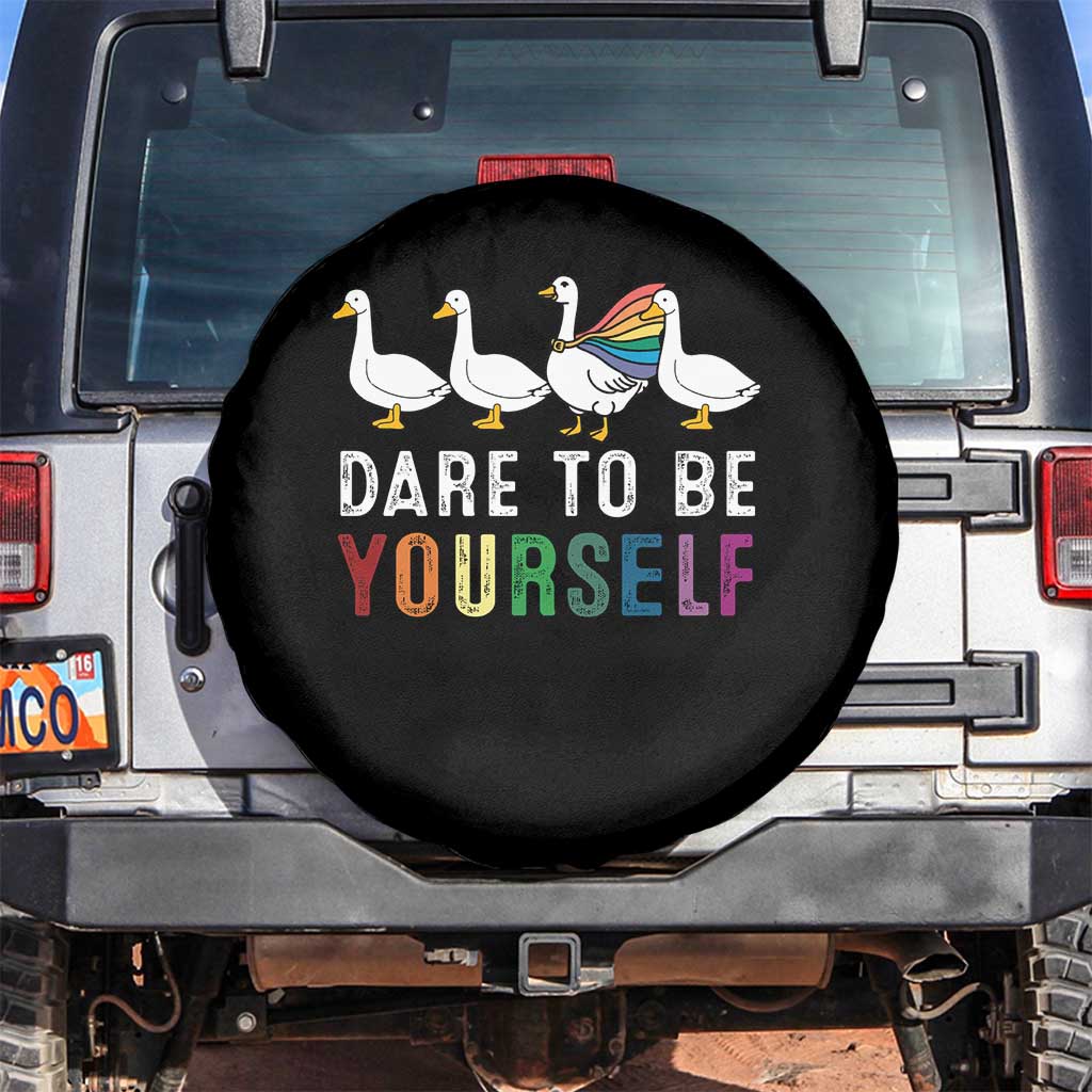 Rainbow Goose Dare to Be Yourself LGBTQ Pride Spare Tire Cover - Wonder Print Shop