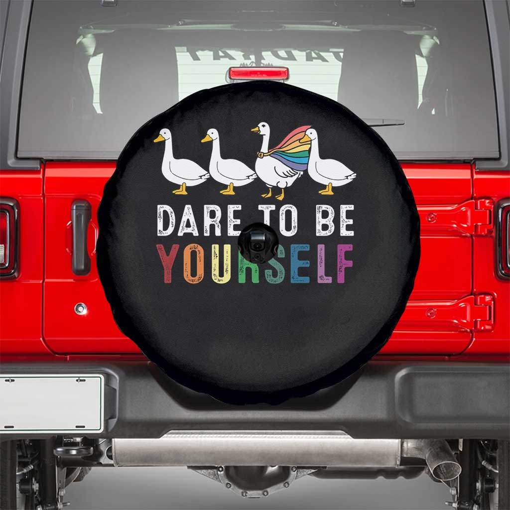 Rainbow Goose Dare to Be Yourself LGBTQ Pride Spare Tire Cover - Wonder Print Shop