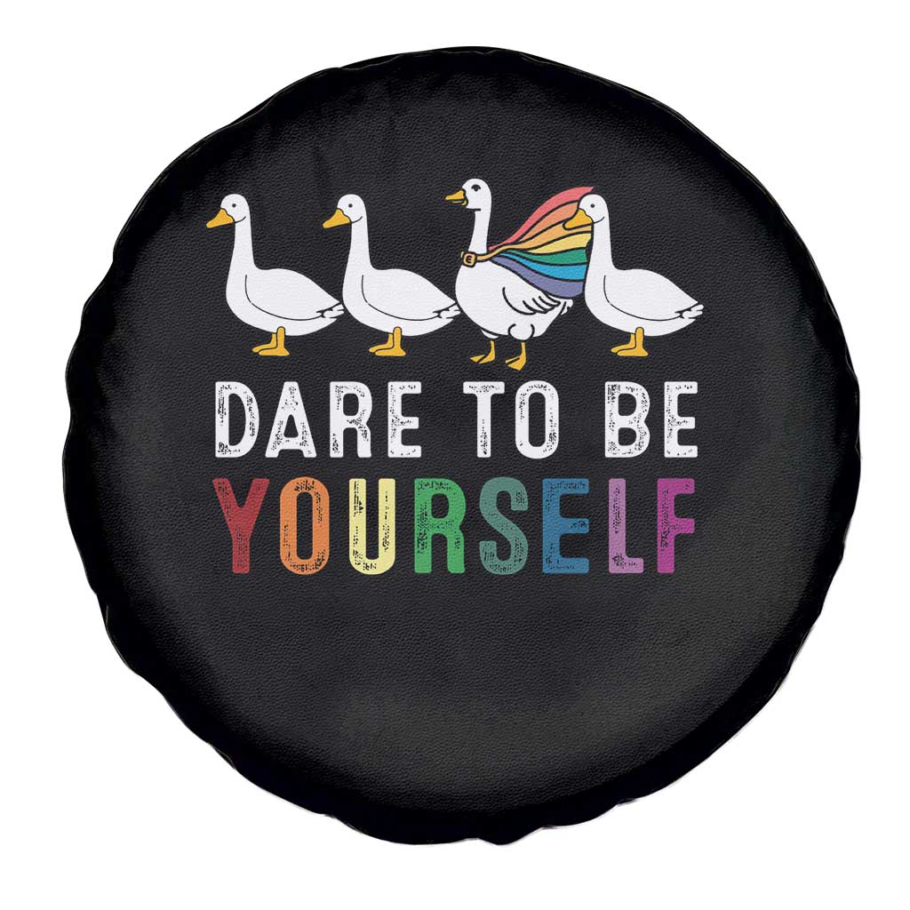 Rainbow Goose Dare to Be Yourself LGBTQ Pride Spare Tire Cover - Wonder Print Shop