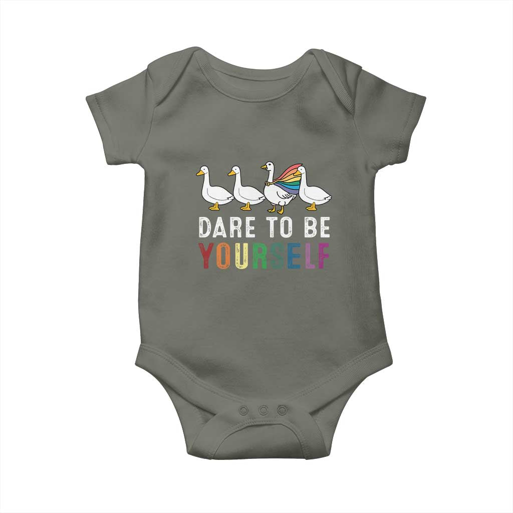 Rainbow Goose Dare to Be Yourself LGBTQ Pride Baby Onesie - Wonder Print Shop