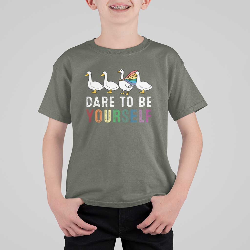 Rainbow Goose Dare to Be Yourself LGBTQ Pride T Shirt For Kid - Wonder Print Shop