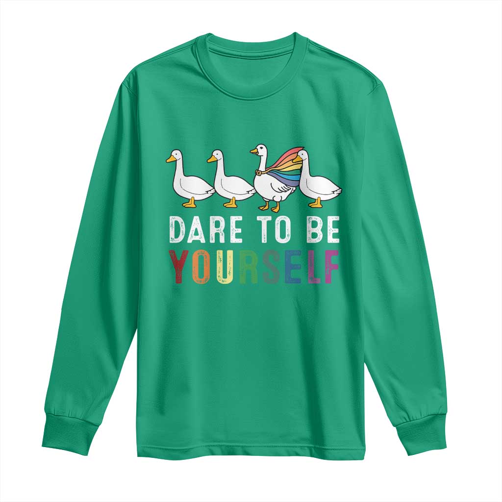 Rainbow Goose Dare to Be Yourself LGBTQ Pride Long Sleeve Shirt - Wonder Print Shop