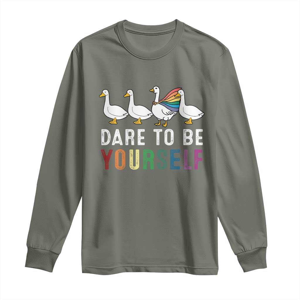 Rainbow Goose Dare to Be Yourself LGBTQ Pride Long Sleeve Shirt - Wonder Print Shop