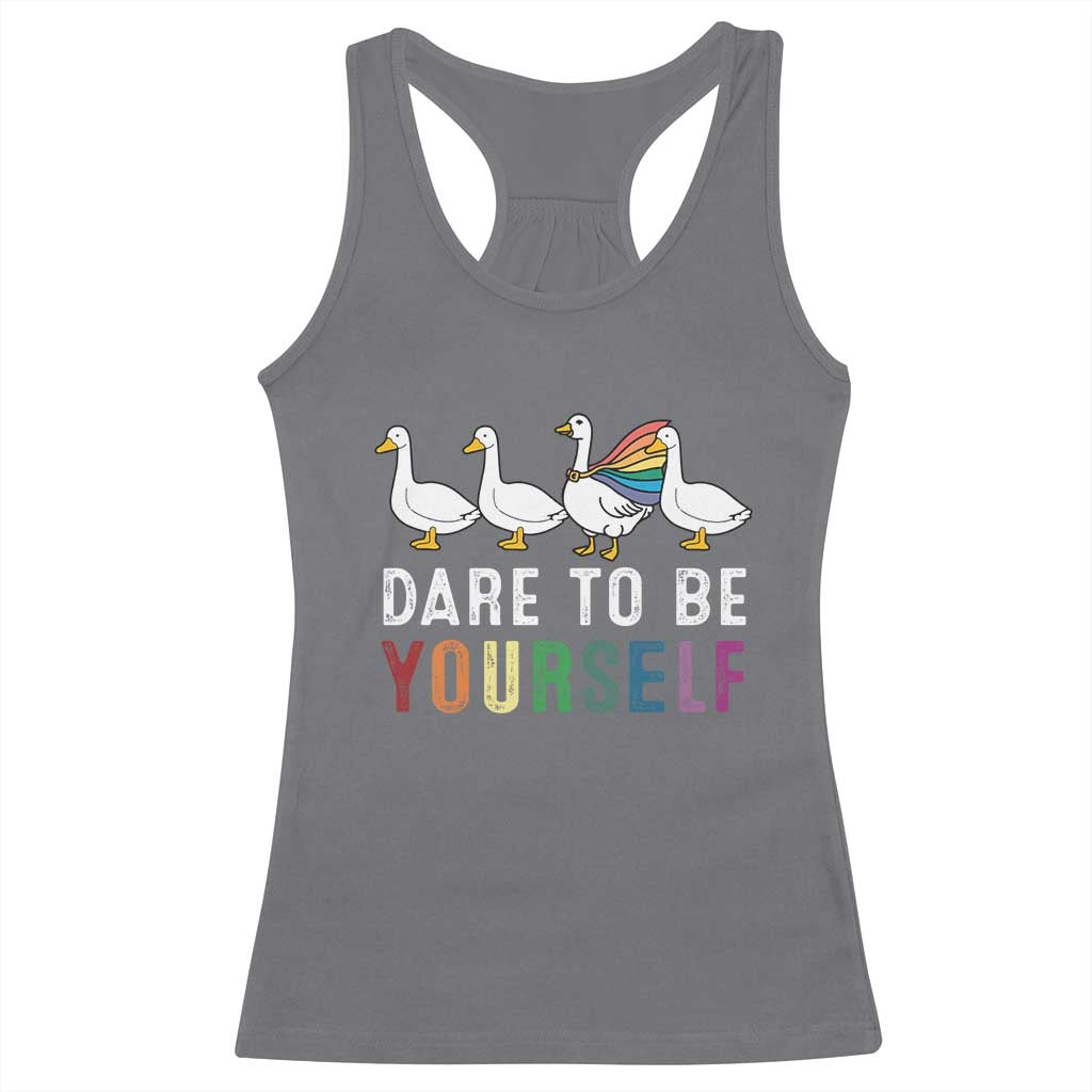 Rainbow Goose Dare to Be Yourself LGBTQ Pride Racerback Tank Top - Wonder Print Shop