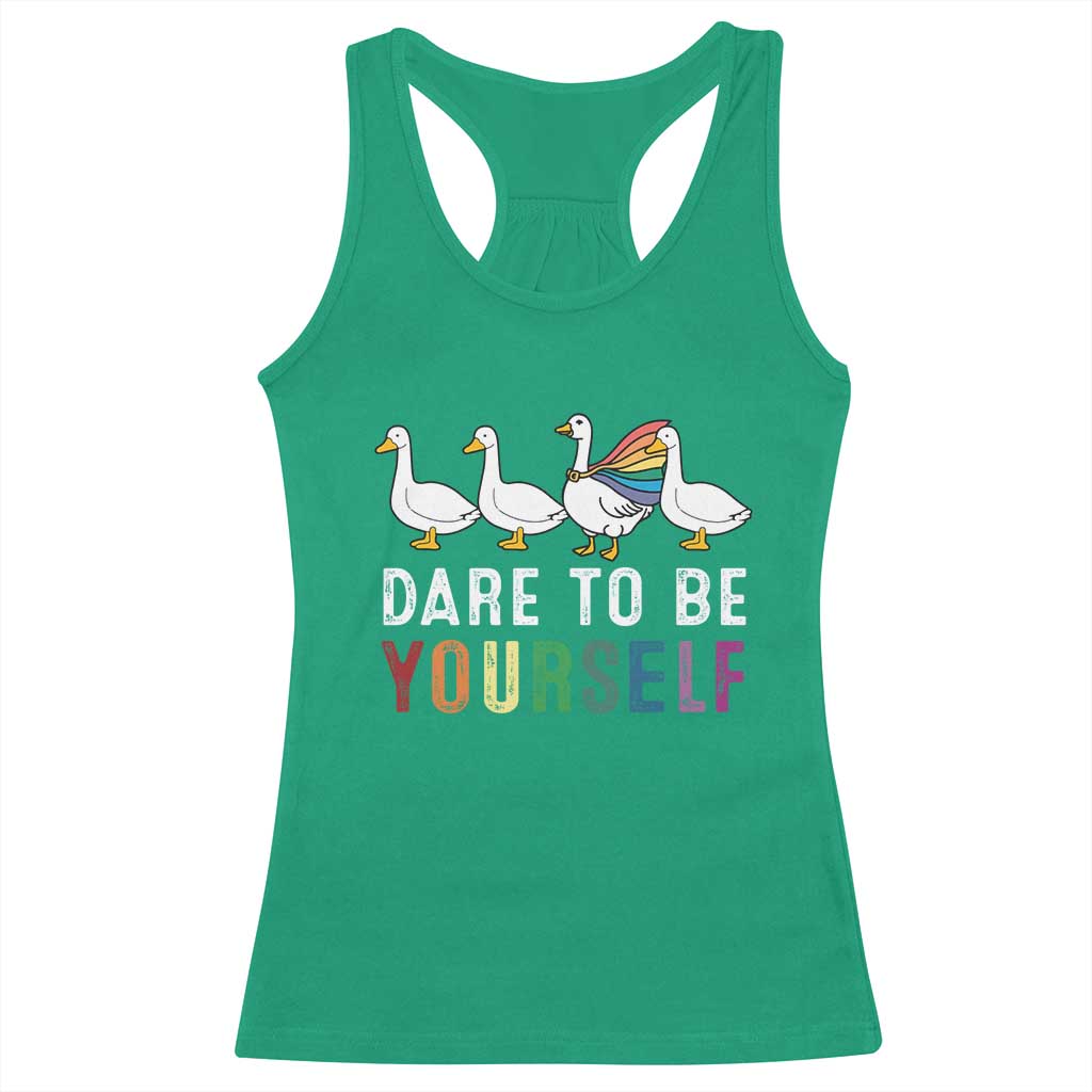 Rainbow Goose Dare to Be Yourself LGBTQ Pride Racerback Tank Top - Wonder Print Shop