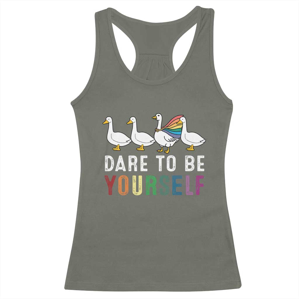 Rainbow Goose Dare to Be Yourself LGBTQ Pride Racerback Tank Top - Wonder Print Shop