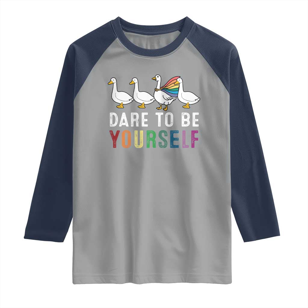 Rainbow Goose Dare to Be Yourself LGBTQ Pride Raglan Shirt - Wonder Print Shop