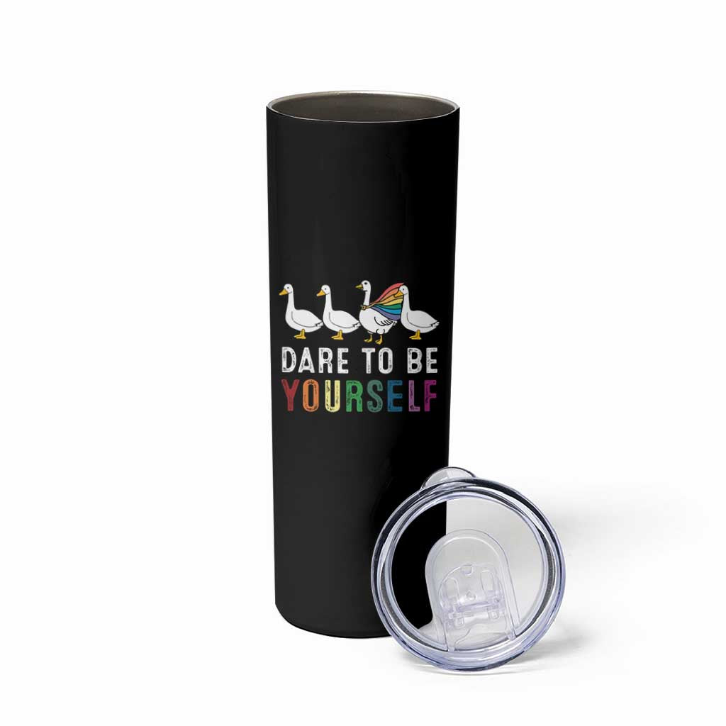 Rainbow Goose Dare to Be Yourself LGBTQ Pride Skinny Tumbler - Wonder Print Shop