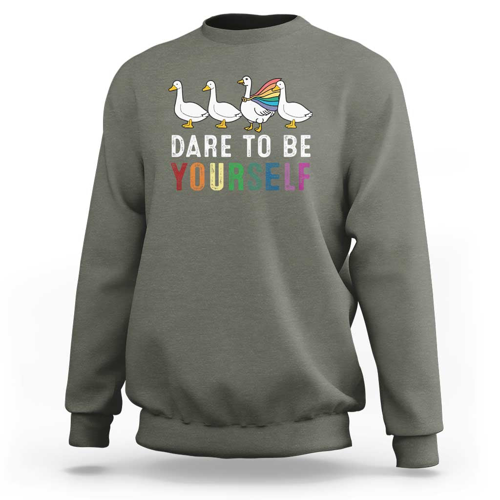 Rainbow Goose Dare to Be Yourself LGBTQ Pride Sweatshirt - Wonder Print Shop