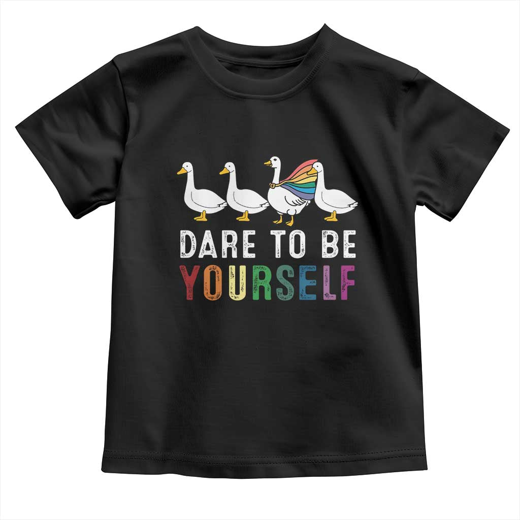 Rainbow Goose Dare to Be Yourself LGBTQ Pride Toddler T Shirt - Wonder Print Shop