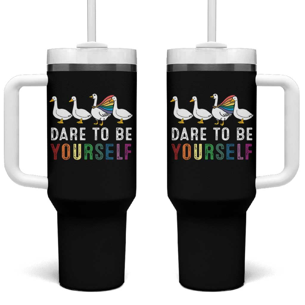 Rainbow Goose Dare to Be Yourself LGBTQ Pride Tumbler With Handle - Wonder Print Shop