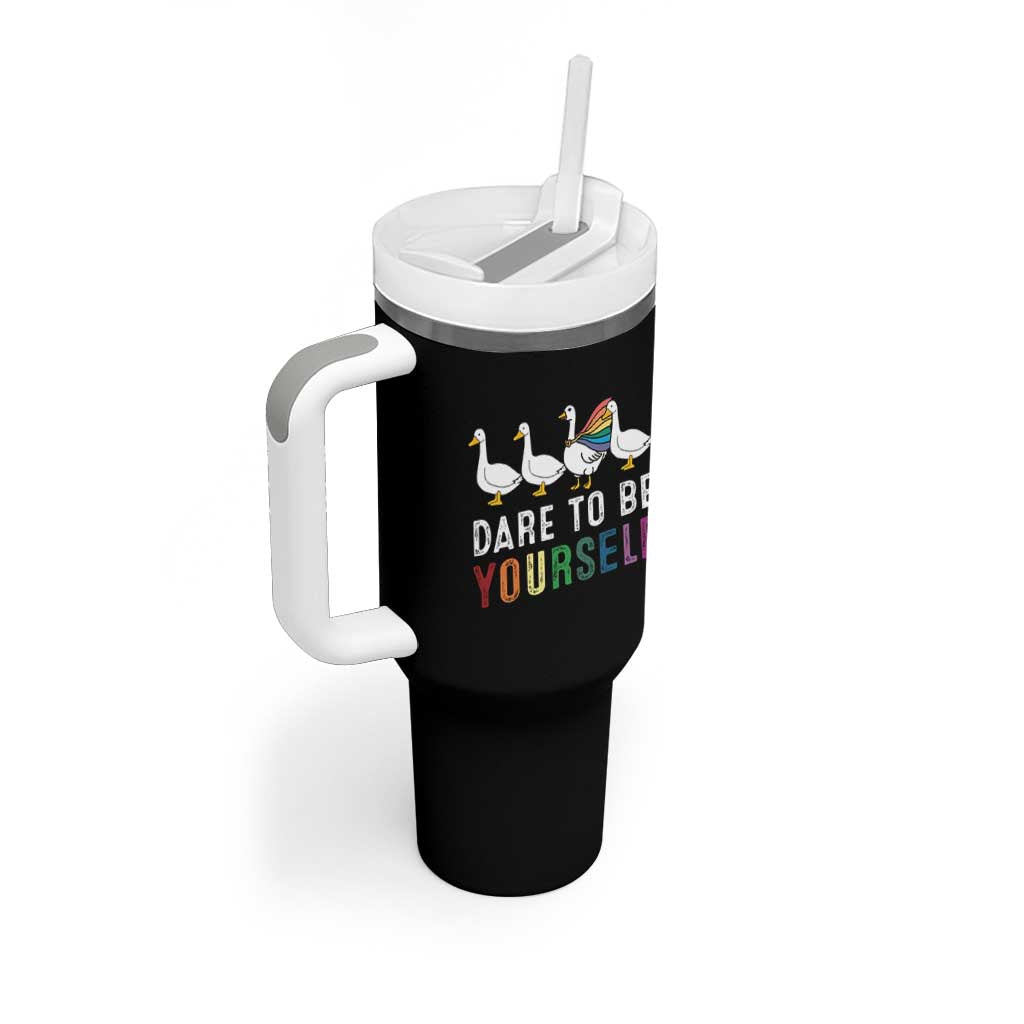 Rainbow Goose Dare to Be Yourself LGBTQ Pride Tumbler With Handle - Wonder Print Shop