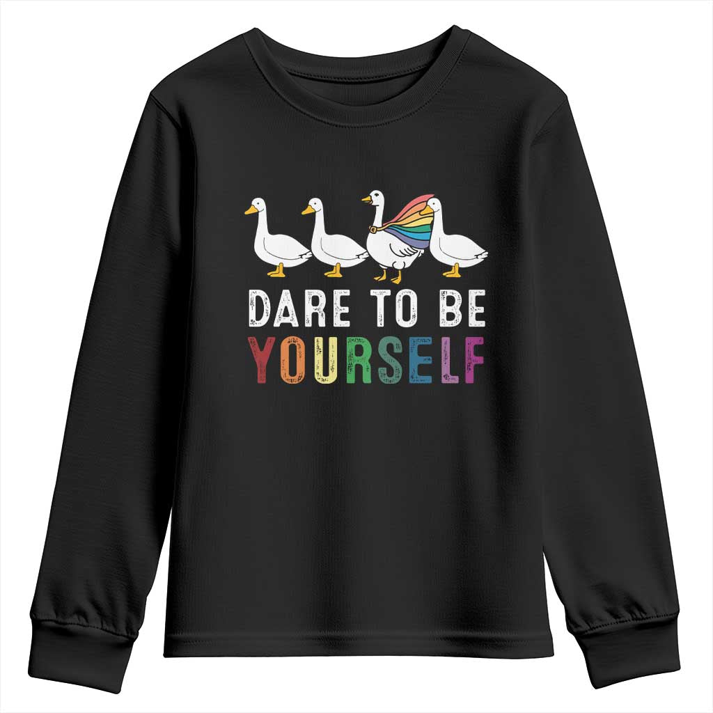 Rainbow Goose Dare to Be Yourself LGBTQ Pride Youth Sweatshirt - Wonder Print Shop