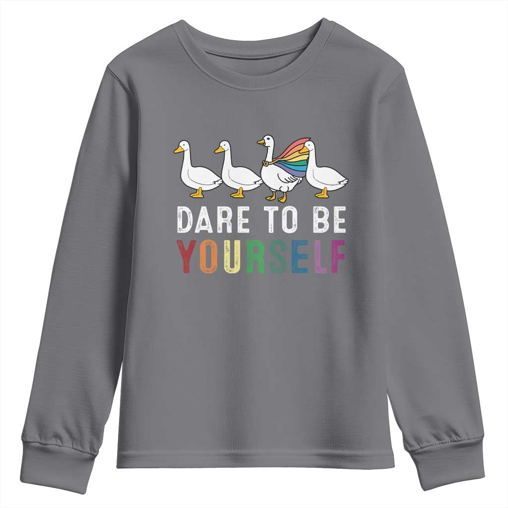 Rainbow Goose Dare to Be Yourself LGBTQ Pride Youth Sweatshirt - Wonder Print Shop