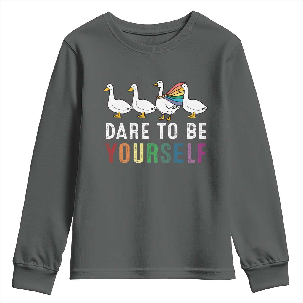 Rainbow Goose Dare to Be Yourself LGBTQ Pride Youth Sweatshirt - Wonder Print Shop