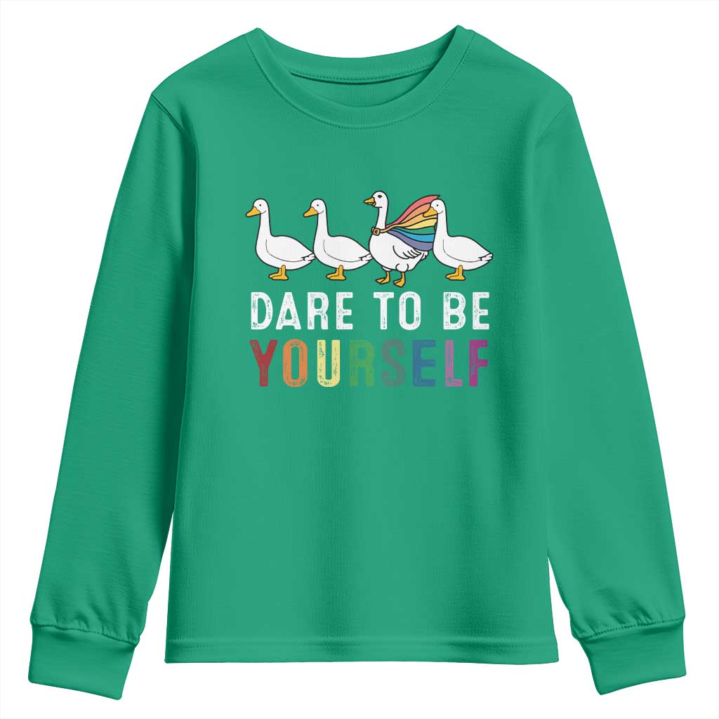 Rainbow Goose Dare to Be Yourself LGBTQ Pride Youth Sweatshirt - Wonder Print Shop