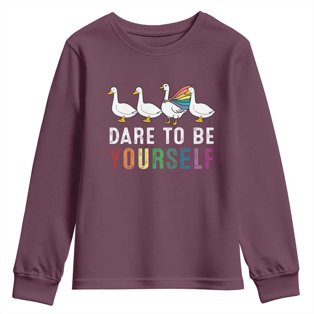 Rainbow Goose Dare to Be Yourself LGBTQ Pride Youth Sweatshirt - Wonder Print Shop