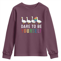 Rainbow Goose Dare to Be Yourself LGBTQ Pride Youth Sweatshirt - Wonder Print Shop