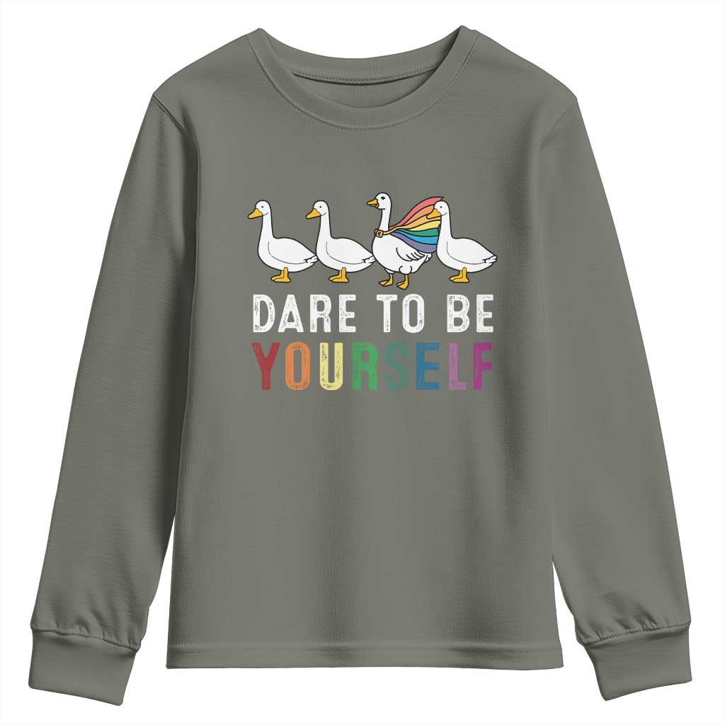 Rainbow Goose Dare to Be Yourself LGBTQ Pride Youth Sweatshirt - Wonder Print Shop