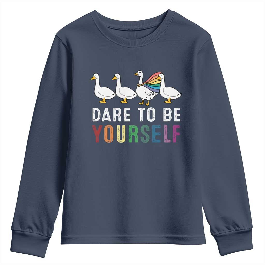 Rainbow Goose Dare to Be Yourself LGBTQ Pride Youth Sweatshirt - Wonder Print Shop