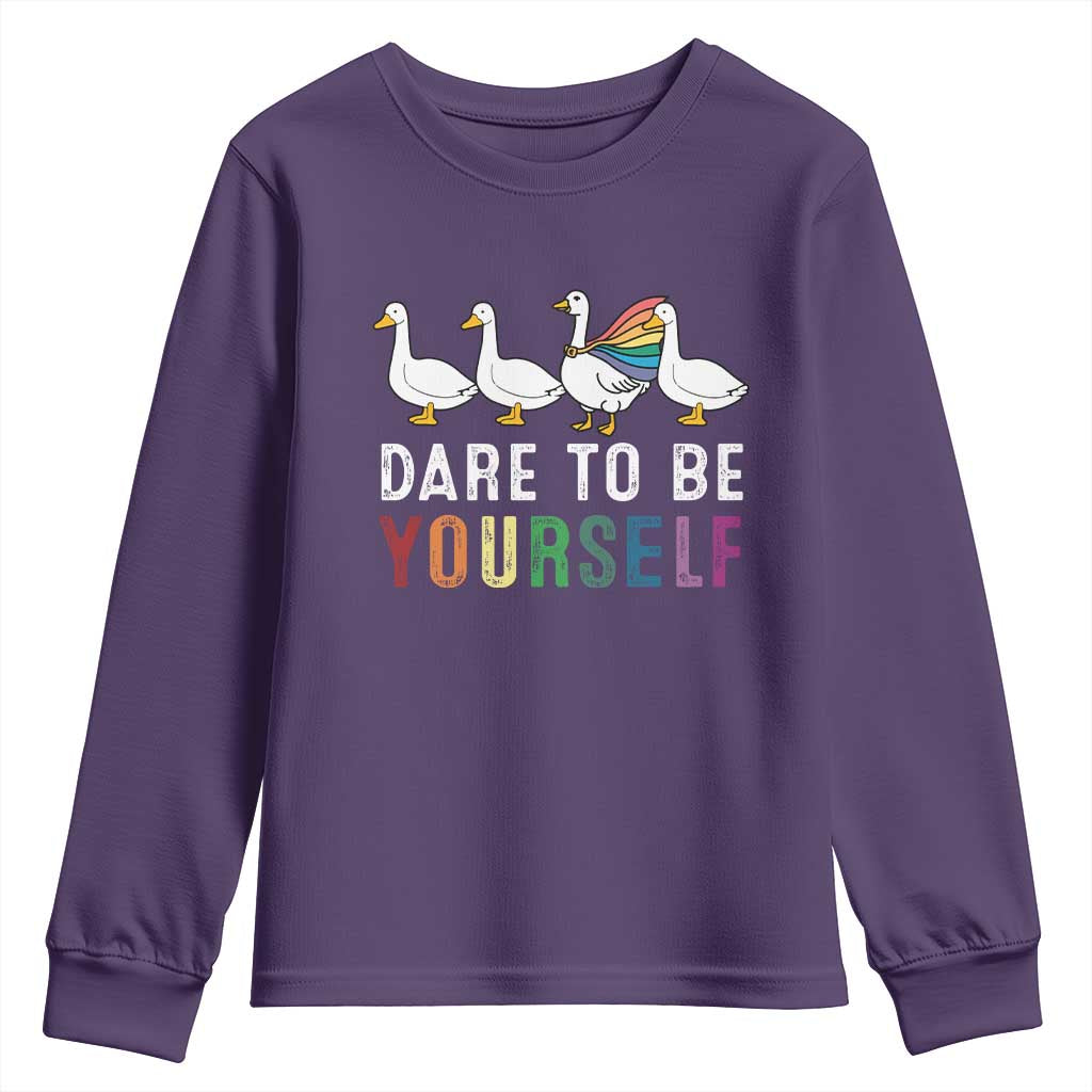 Rainbow Goose Dare to Be Yourself LGBTQ Pride Youth Sweatshirt - Wonder Print Shop