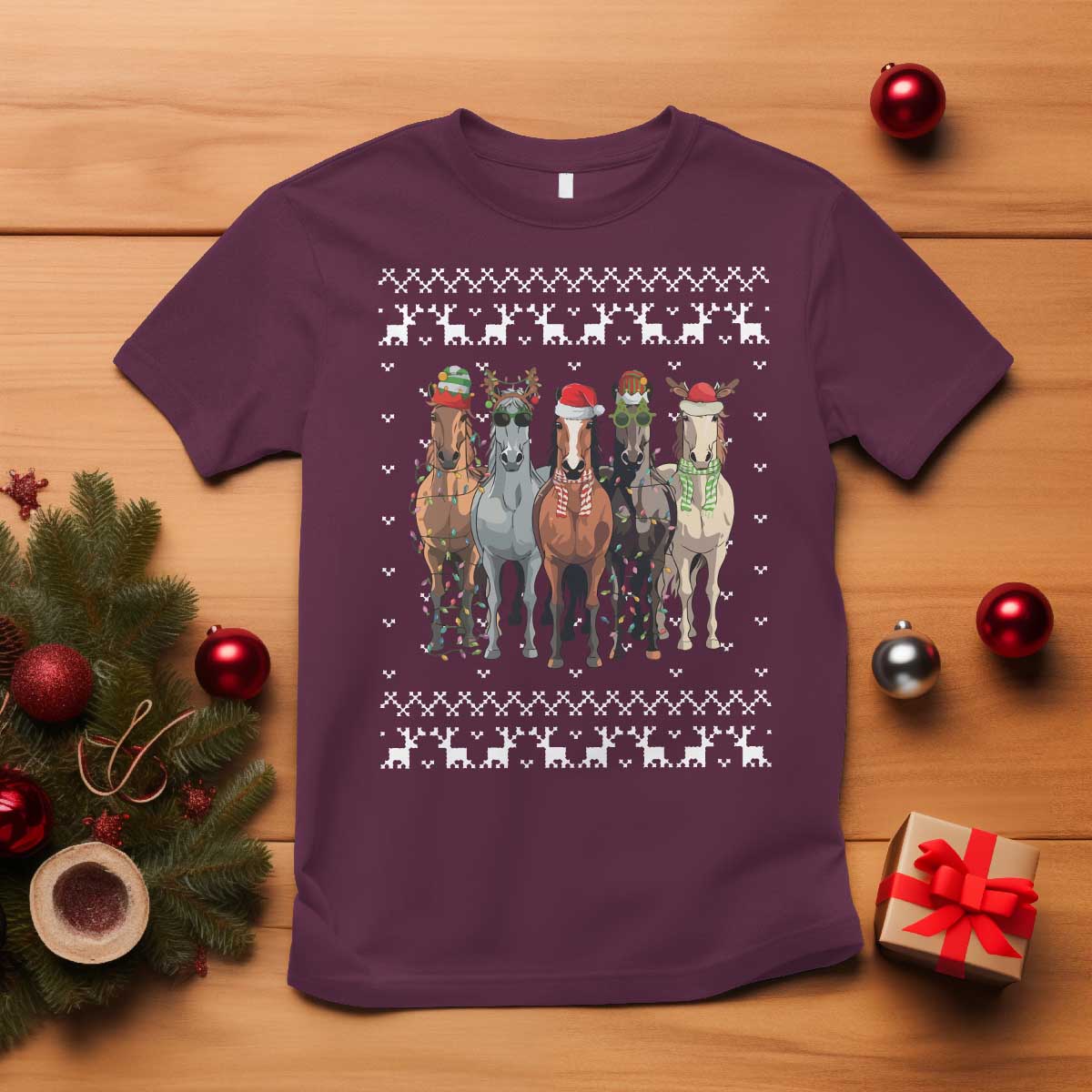 Horse Christmas T Shirt Western Cowboy Cowgirl Howdy Country Ugly Xmas - Wonder Print Shop
