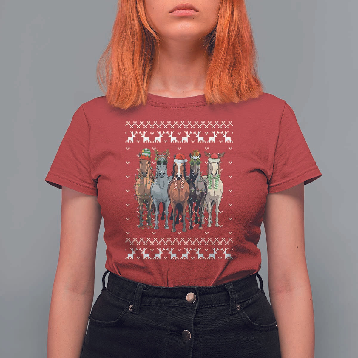 Horse Christmas T Shirt For Women Western Cowboy Cowgirl Howdy Country Ugly Xmas - Wonder Print Shop