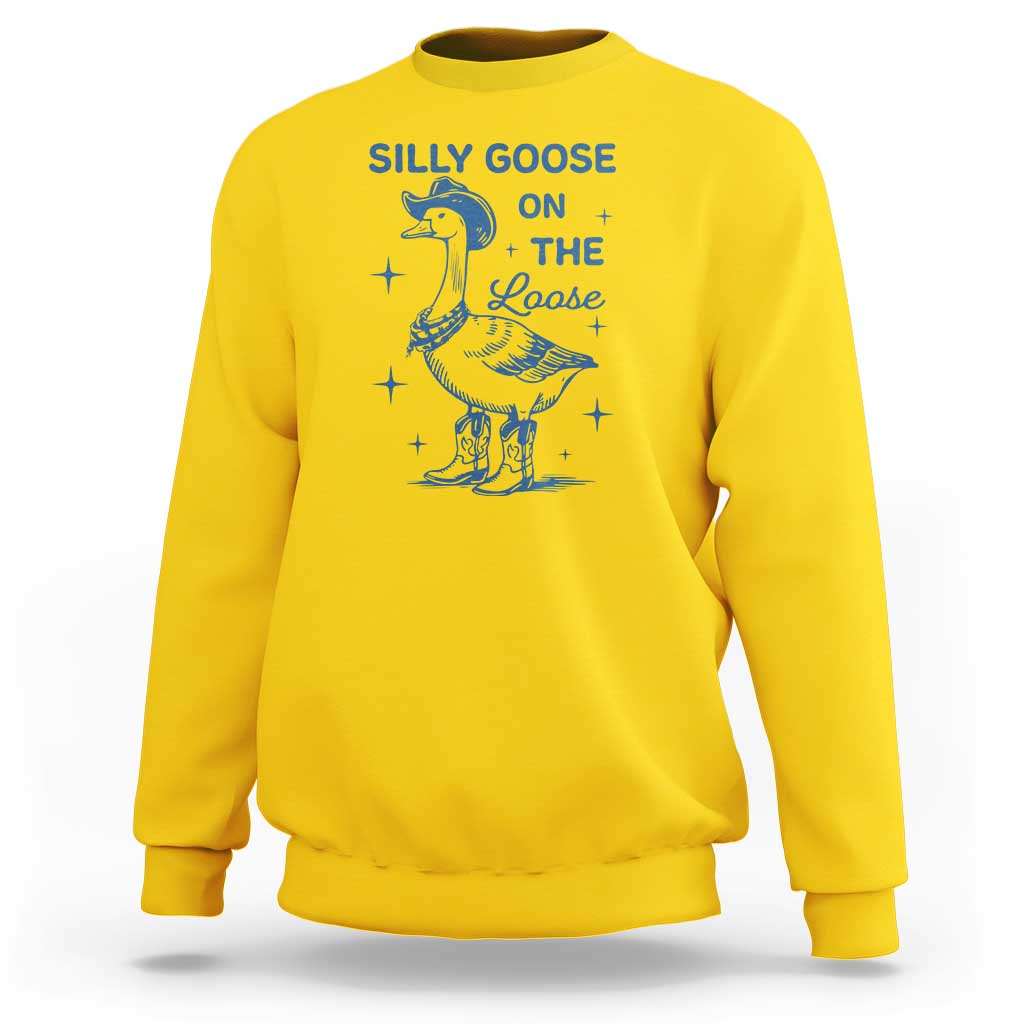 Retro Silly Goose On The Loose Sweatshirt 90s Aesthetic Funny Cowgirl Western - Wonder Print Shop