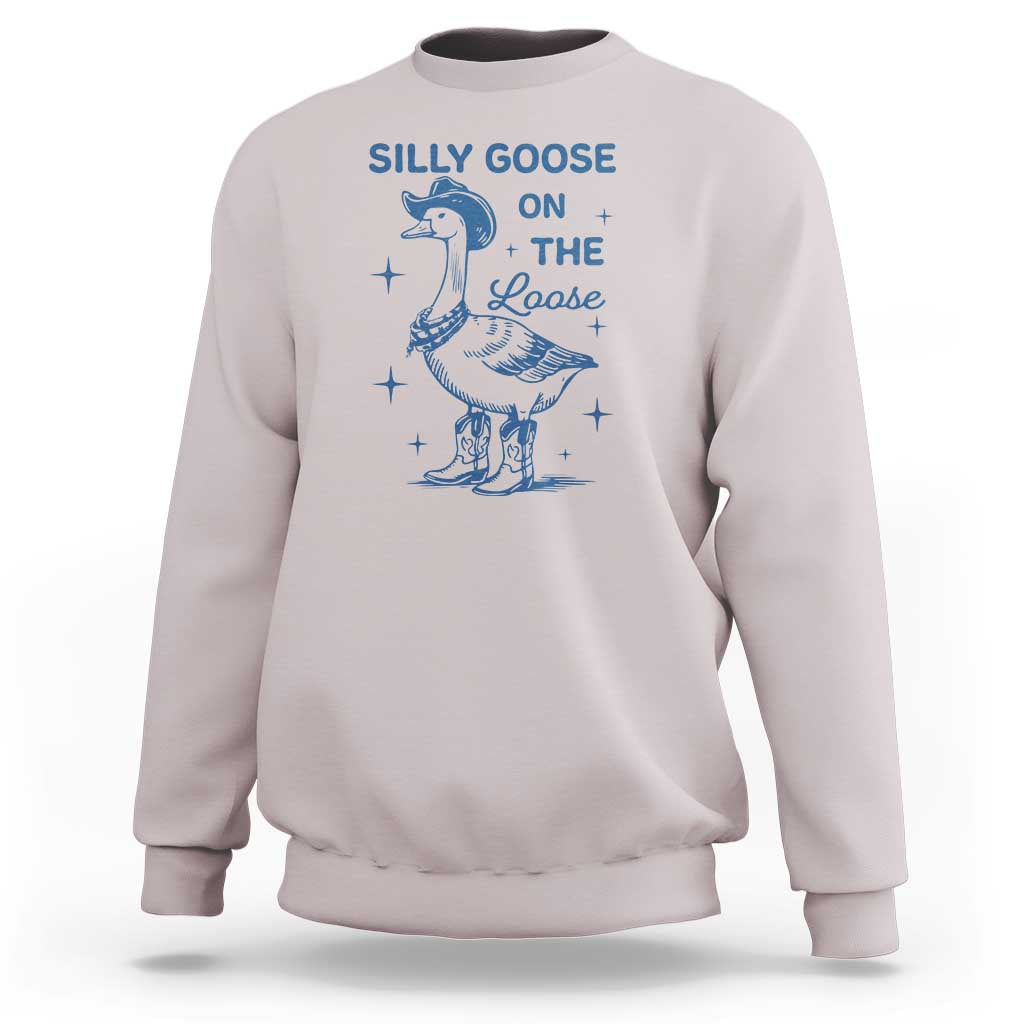 Retro Silly Goose On The Loose Sweatshirt 90s Aesthetic Funny Cowgirl Western - Wonder Print Shop