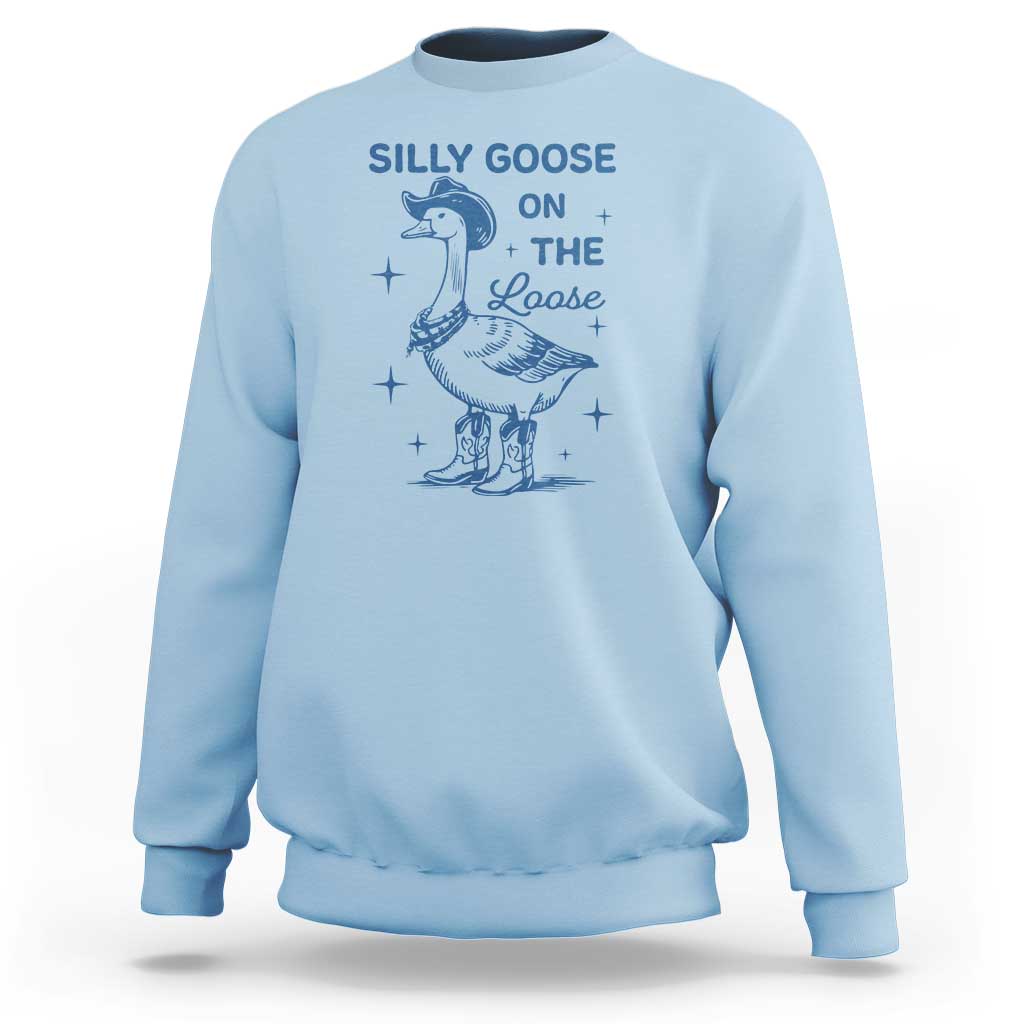 Retro Silly Goose On The Loose Sweatshirt 90s Aesthetic Funny Cowgirl Western - Wonder Print Shop