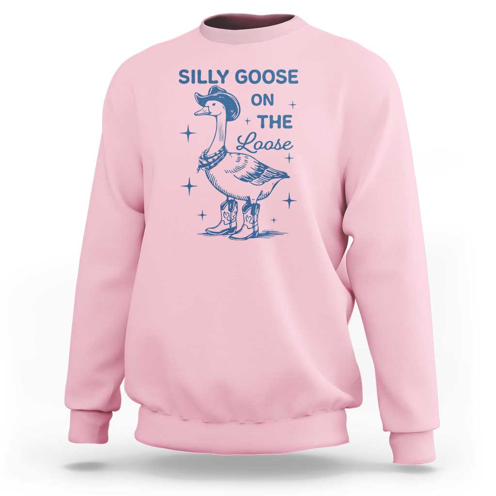 Retro Silly Goose On The Loose Sweatshirt 90s Aesthetic Funny Cowgirl Western - Wonder Print Shop