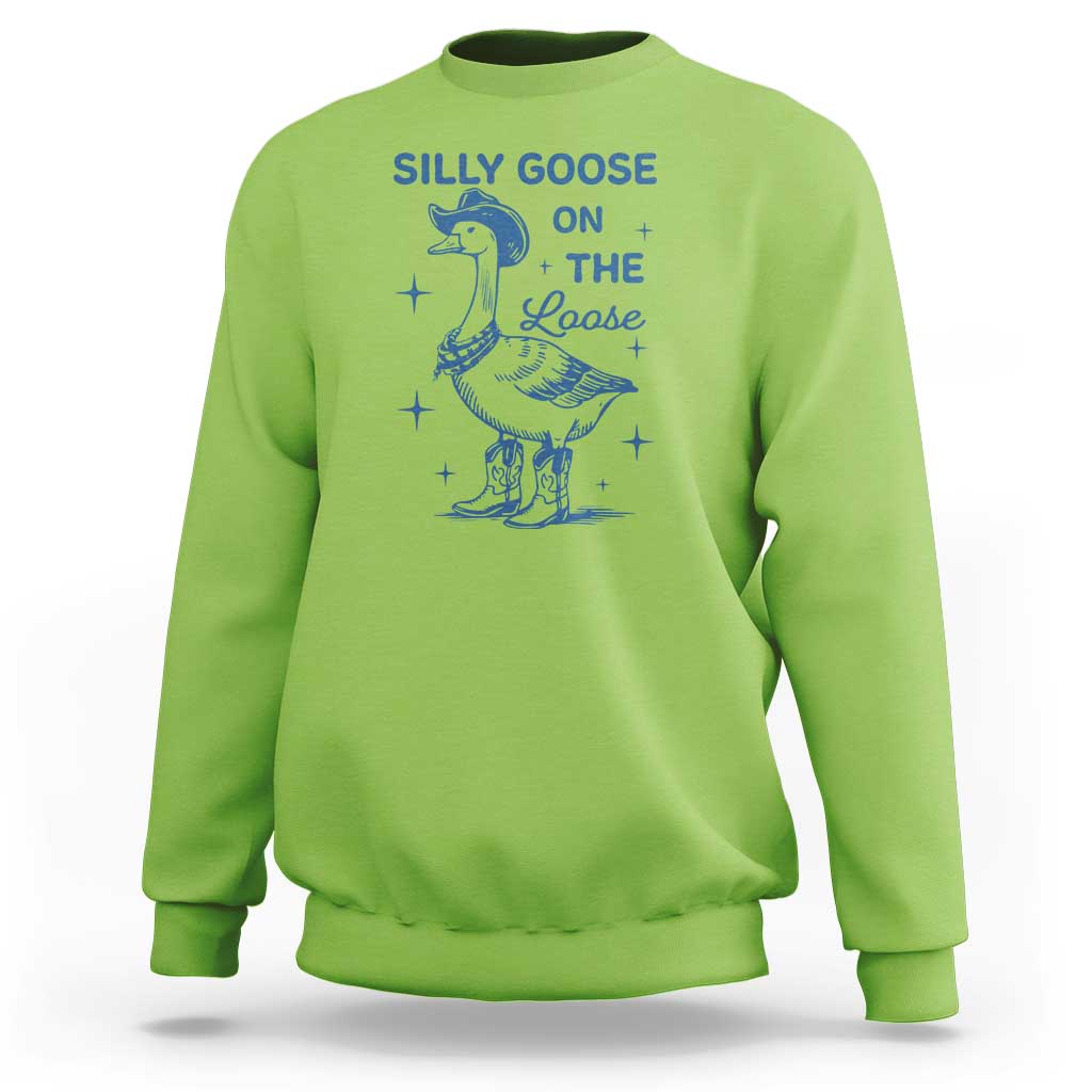 Retro Silly Goose On The Loose Sweatshirt 90s Aesthetic Funny Cowgirl Western - Wonder Print Shop