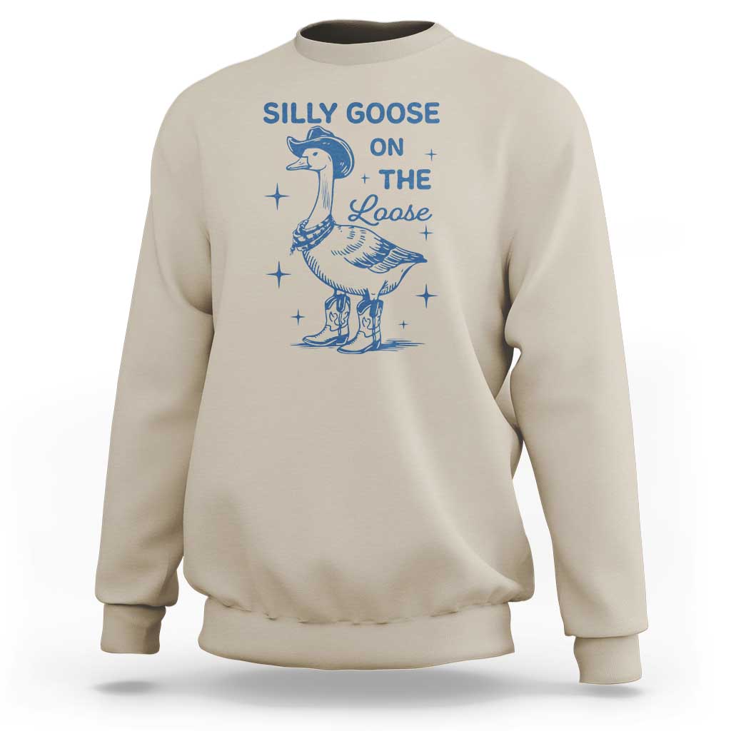 Retro Silly Goose On The Loose Sweatshirt 90s Aesthetic Funny Cowgirl Western - Wonder Print Shop
