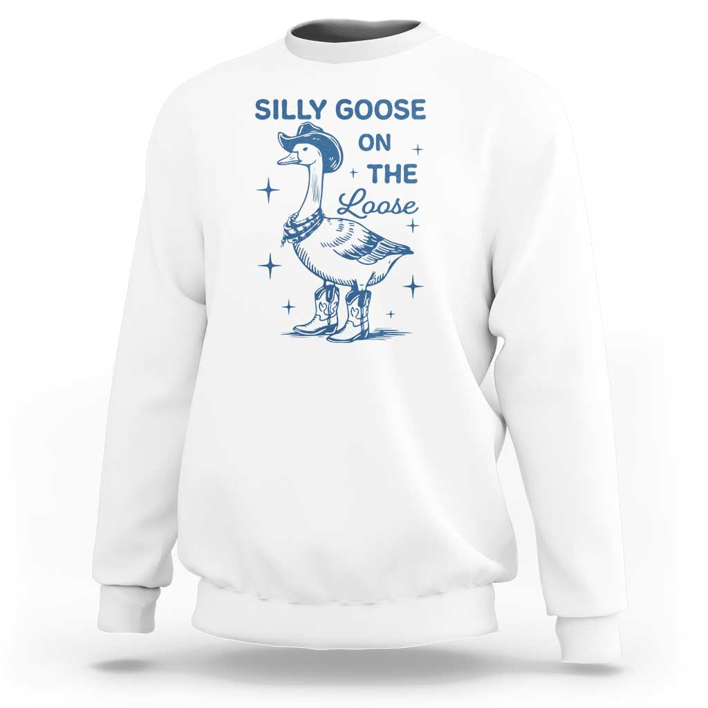 Retro Silly Goose On The Loose Sweatshirt 90s Aesthetic Funny Cowgirl Western - Wonder Print Shop