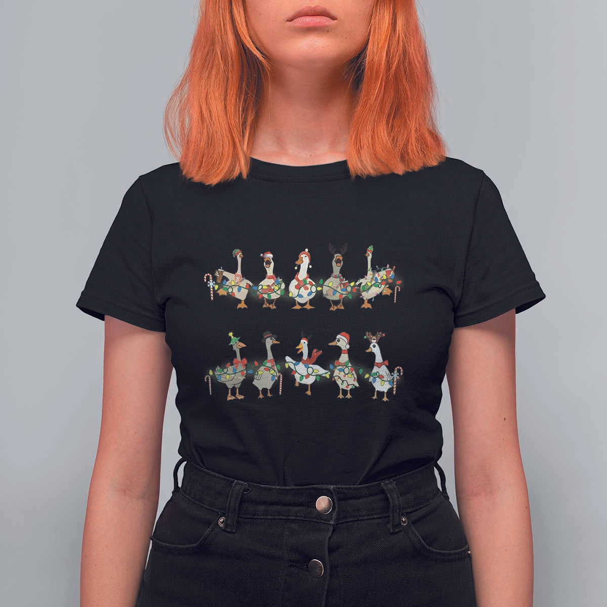 Goose Christmas T Shirt For Women Funny Xmas Lights - Wonder Print Shop