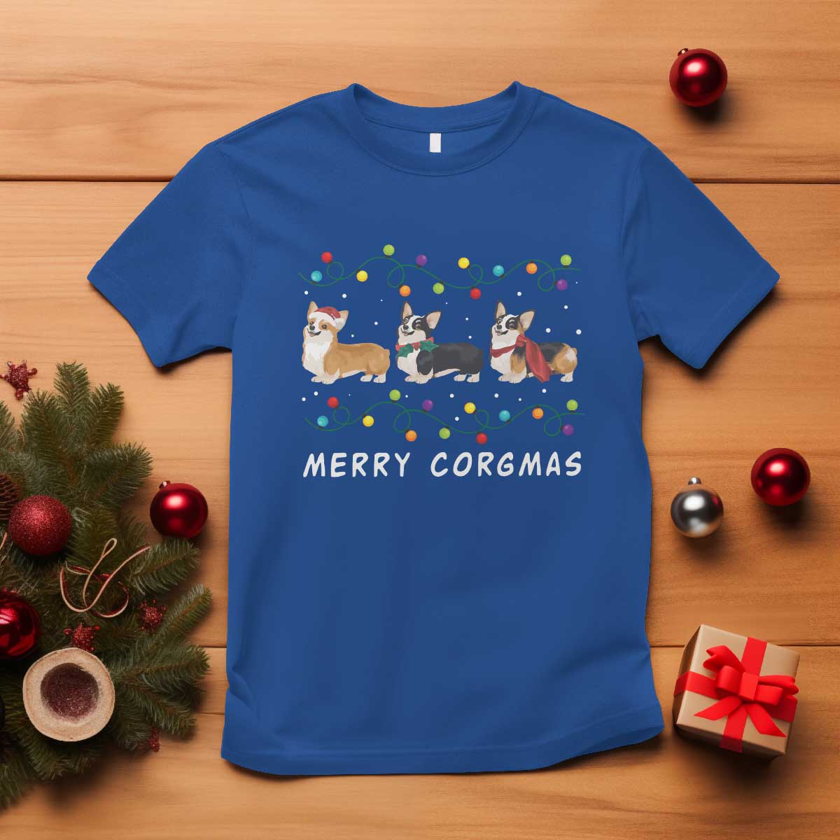 Corgi Dog Christmas T Shirt Merry Corgmas Santa Tree Lights Xmas Dog Mom Ugly - Wonder Print Shop