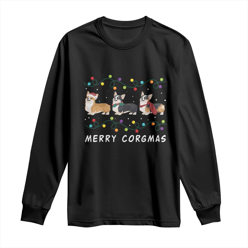 Corgi Dog Christmas Long Sleeve Shirt Merry Corgmas Santa Tree Lights Xmas Dog Mom Ugly