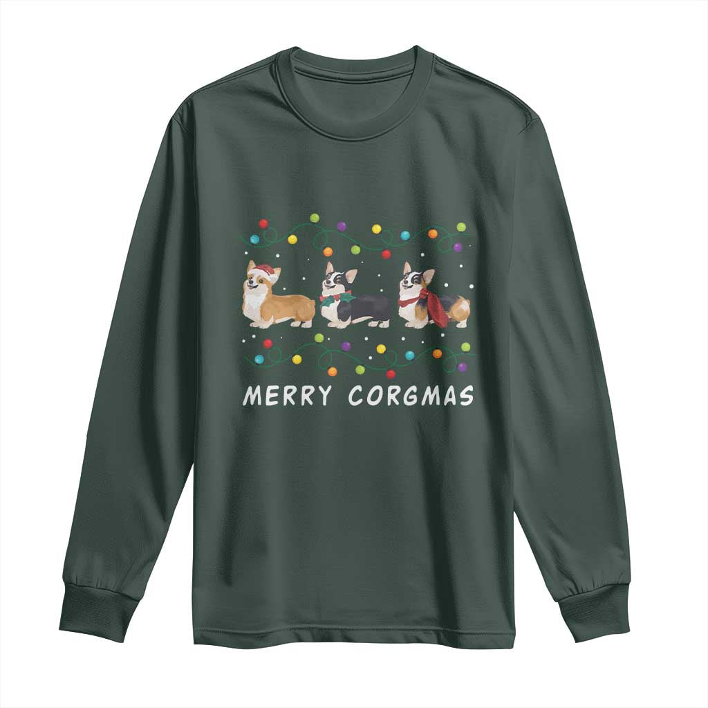 Corgi Dog Christmas Long Sleeve Shirt Merry Corgmas Santa Tree Lights Xmas Dog Mom Ugly