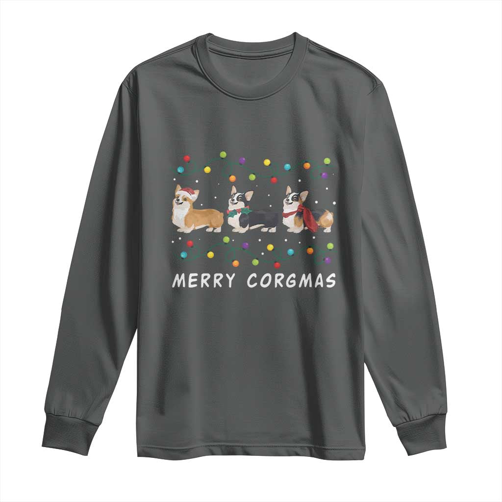 Corgi Dog Christmas Long Sleeve Shirt Merry Corgmas Santa Tree Lights Xmas Dog Mom Ugly