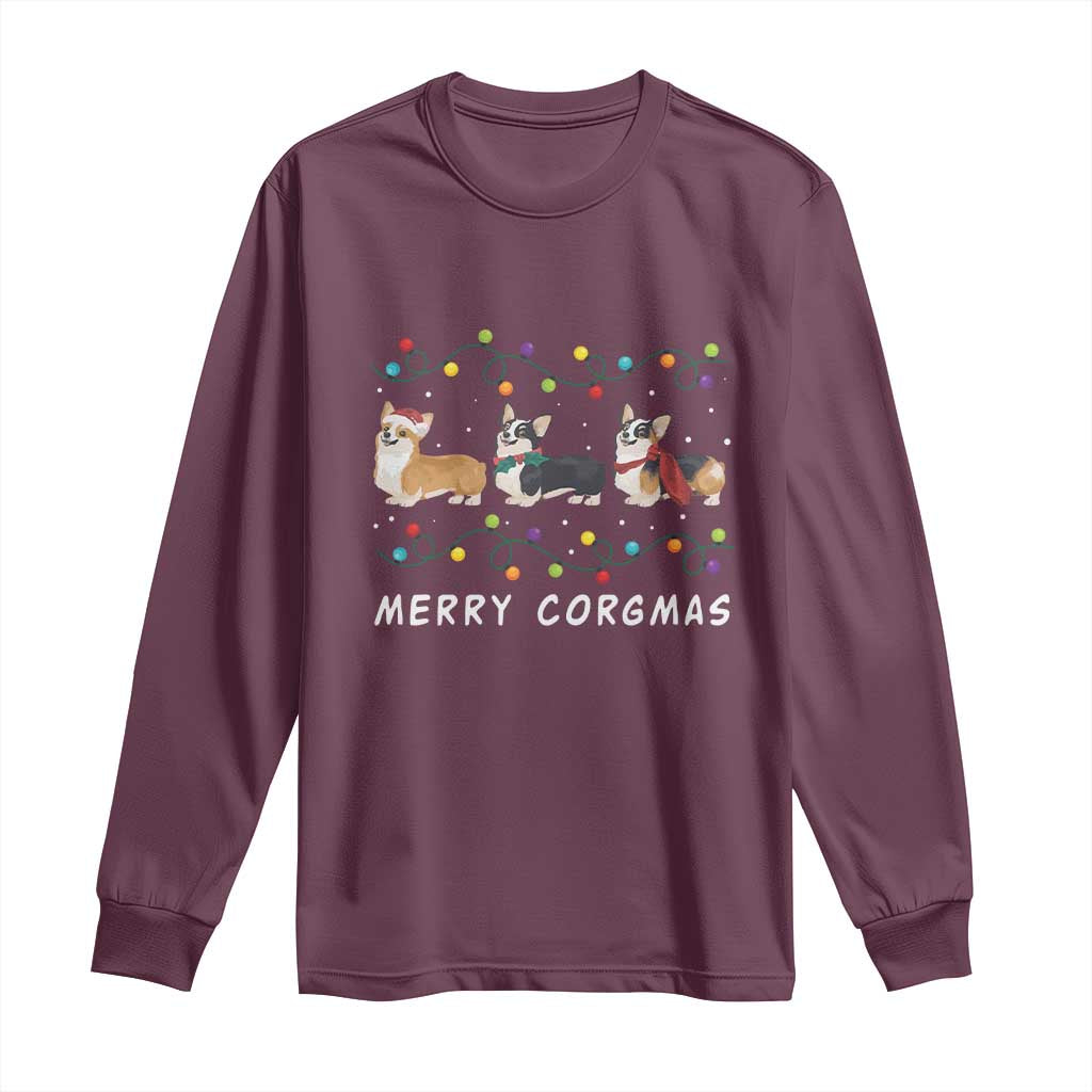 Corgi Dog Christmas Long Sleeve Shirt Merry Corgmas Santa Tree Lights Xmas Dog Mom Ugly