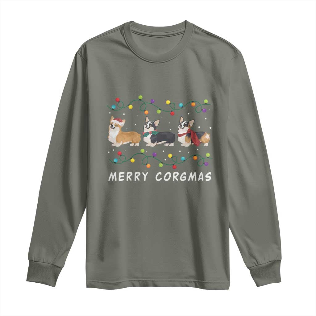 Corgi Dog Christmas Long Sleeve Shirt Merry Corgmas Santa Tree Lights Xmas Dog Mom Ugly