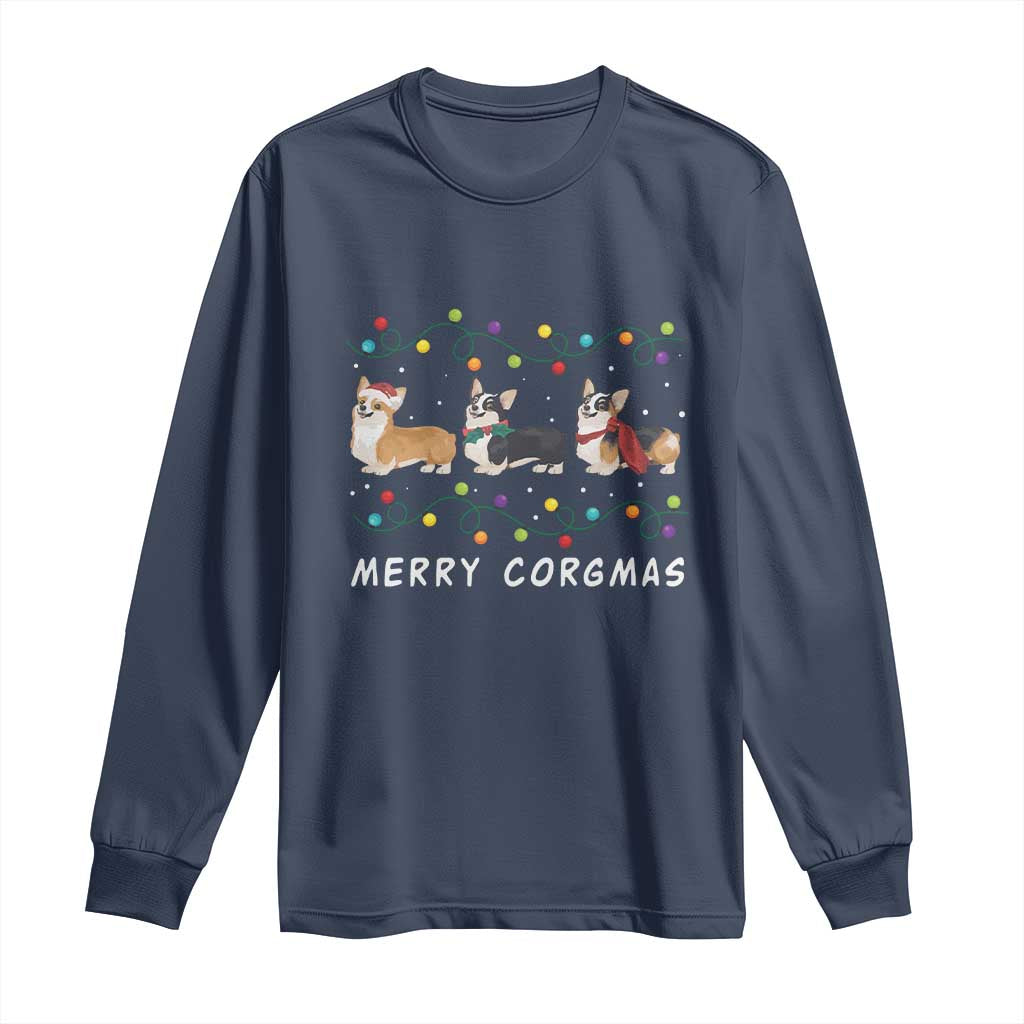 Corgi Dog Christmas Long Sleeve Shirt Merry Corgmas Santa Tree Lights Xmas Dog Mom Ugly