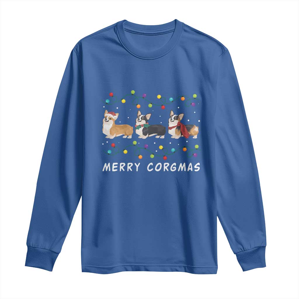 Corgi Dog Christmas Long Sleeve Shirt Merry Corgmas Santa Tree Lights Xmas Dog Mom Ugly
