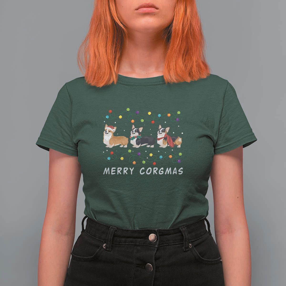 Corgi Dog Christmas T Shirt For Women Merry Corgmas Santa Tree Lights Xmas Dog Mom Ugly - Wonder Print Shop