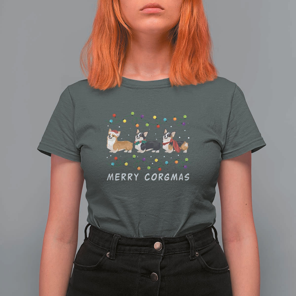 Corgi Dog Christmas T Shirt For Women Merry Corgmas Santa Tree Lights Xmas Dog Mom Ugly - Wonder Print Shop