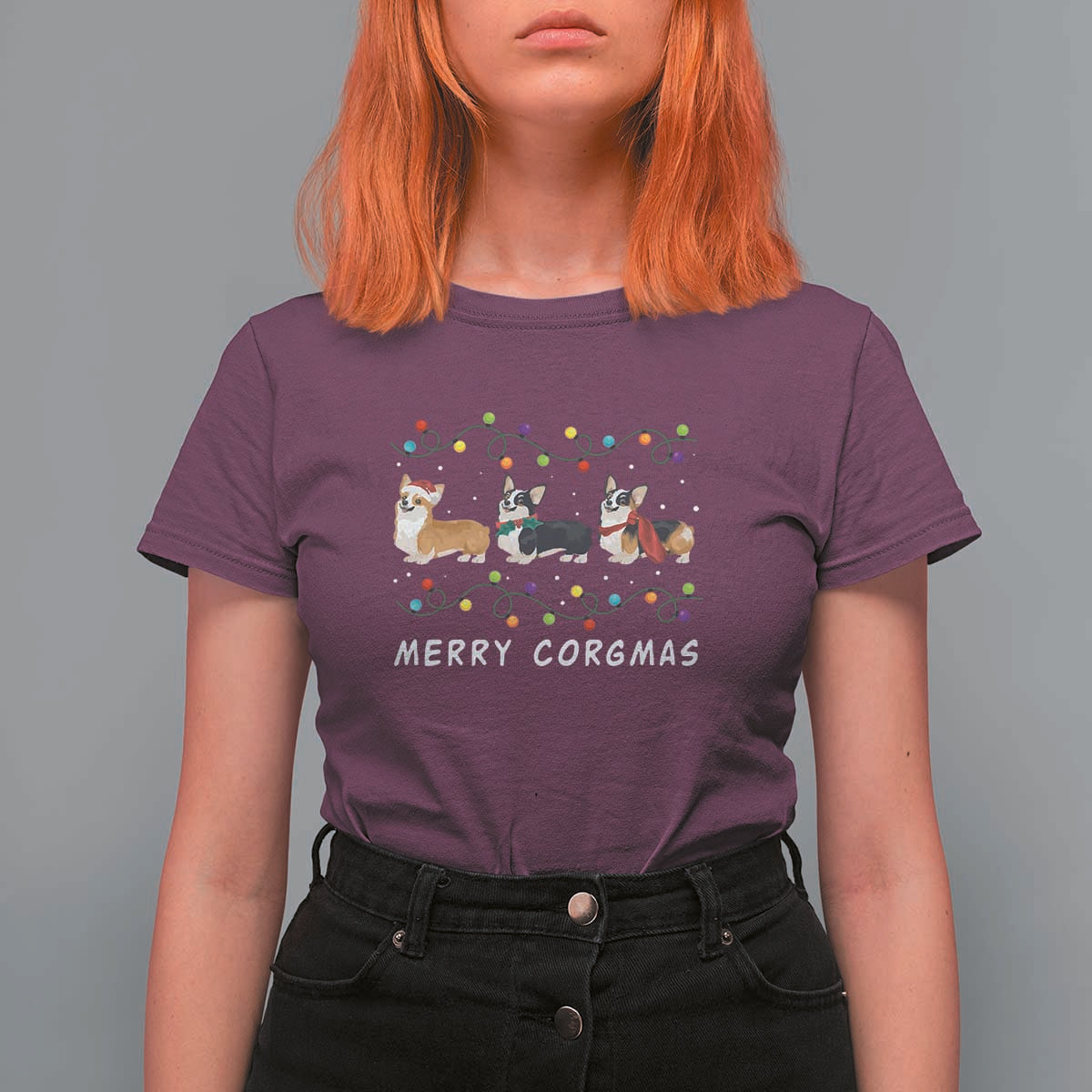 Corgi Dog Christmas T Shirt For Women Merry Corgmas Santa Tree Lights Xmas Dog Mom Ugly - Wonder Print Shop