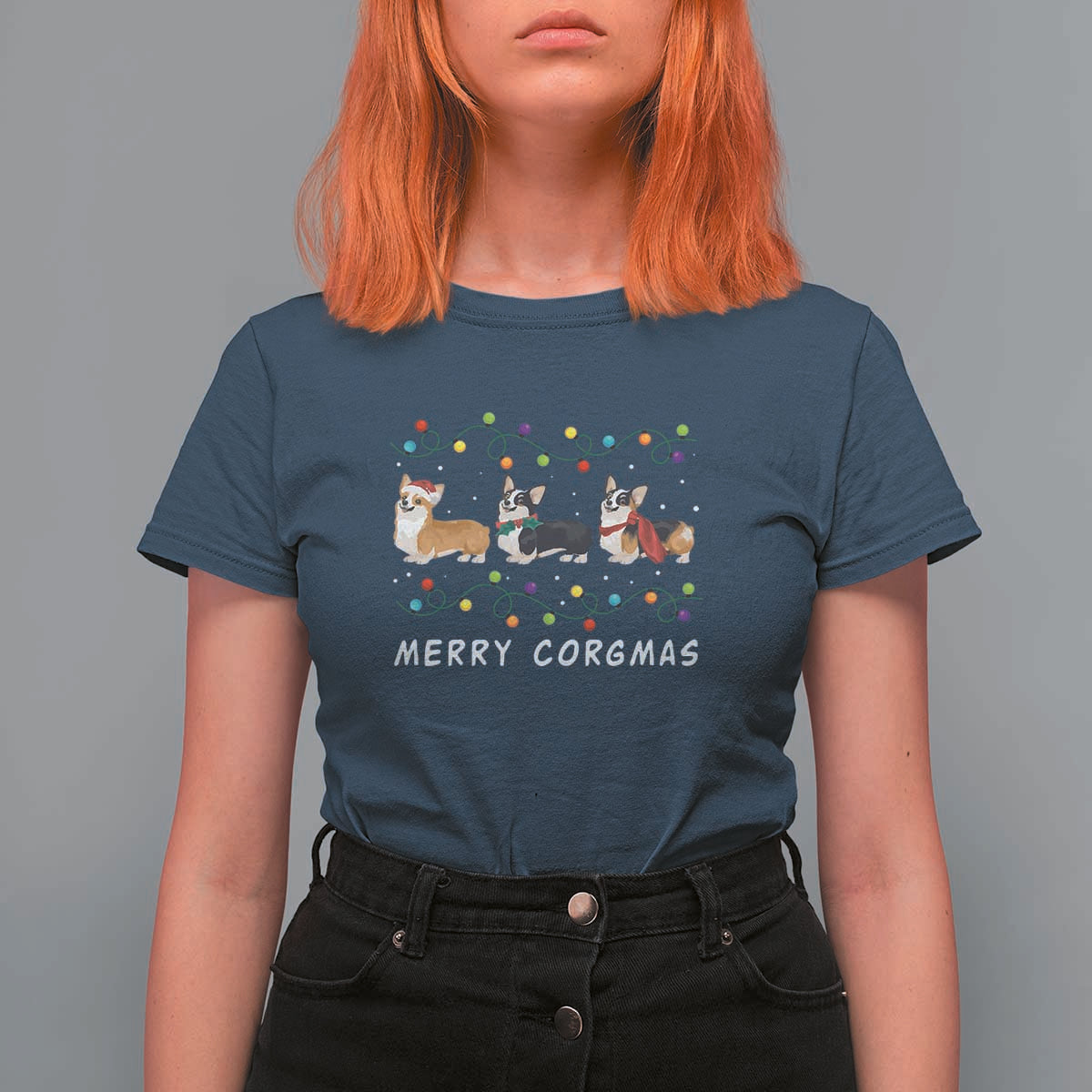 Corgi Dog Christmas T Shirt For Women Merry Corgmas Santa Tree Lights Xmas Dog Mom Ugly - Wonder Print Shop