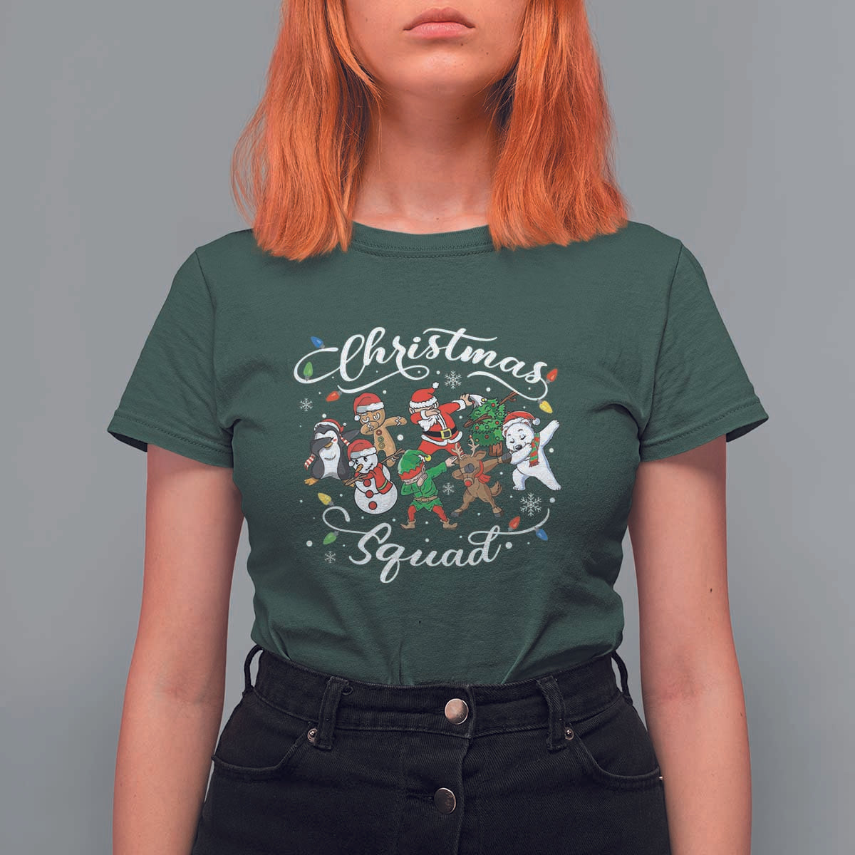 Christmas Squad T Shirt For Women Santa Dabbing Elf Family Matching Pajamas Xmas Crew - Wonder Print Shop