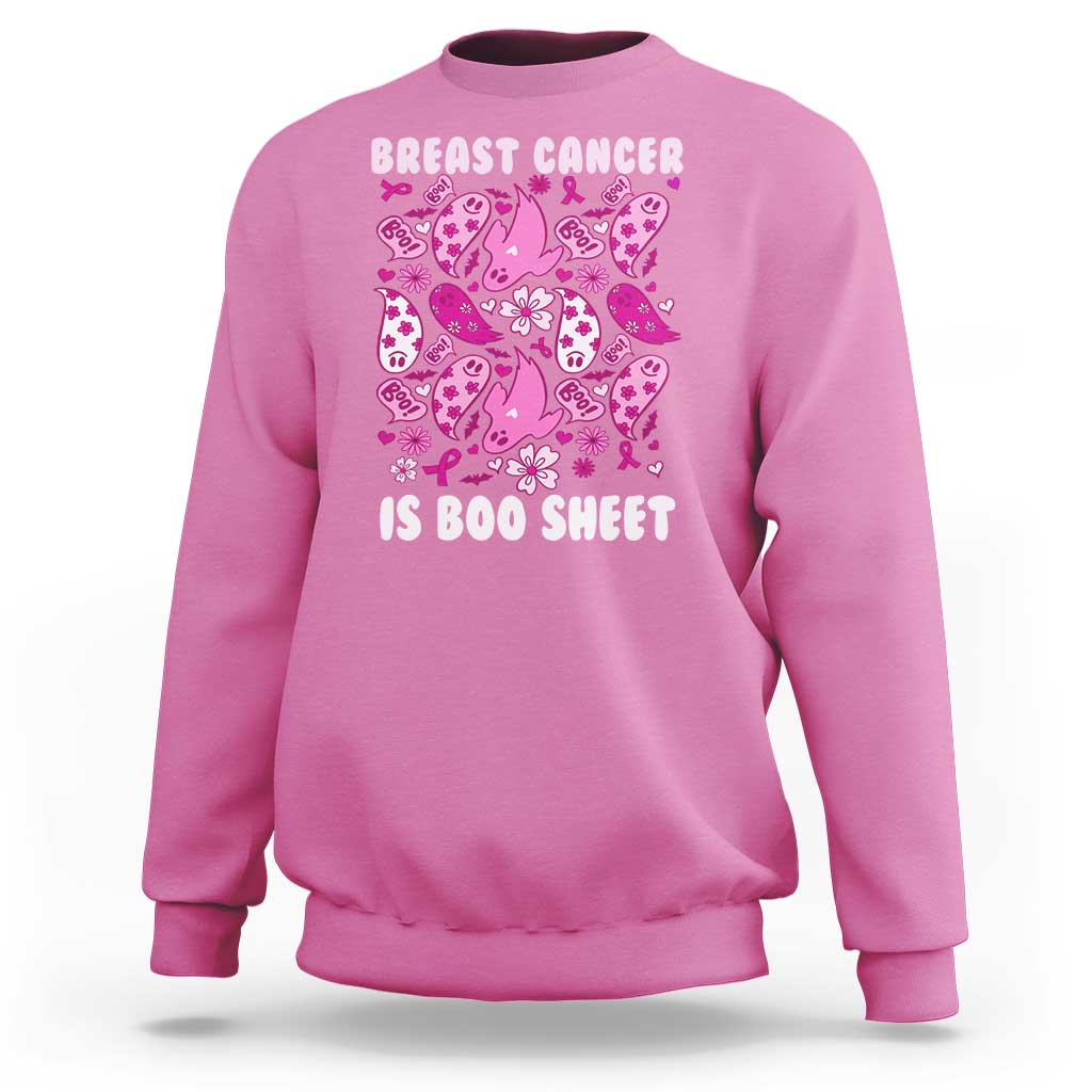 In October We Wear Pink Sweatshirt Ghost Breast Cancer Is Boo Sheet - Wonder Print Shop