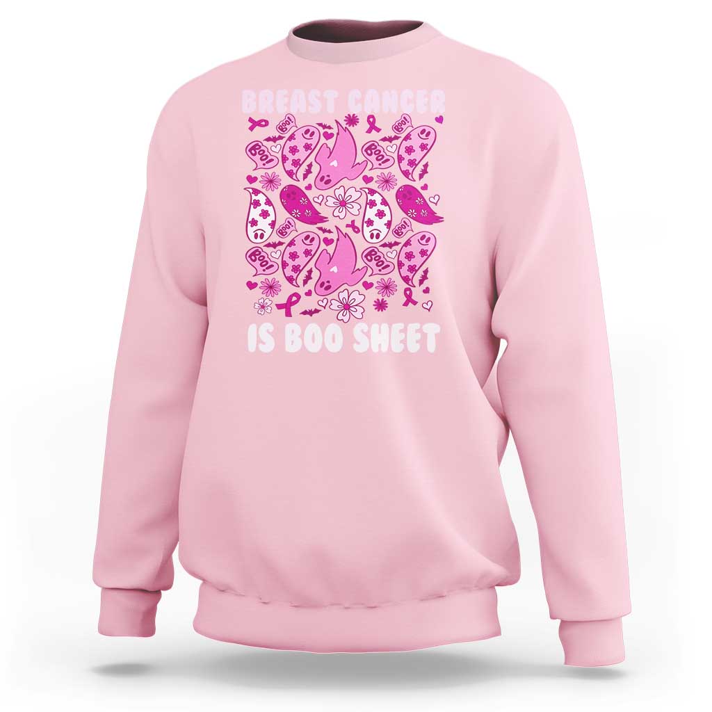 In October We Wear Pink Sweatshirt Ghost Breast Cancer Is Boo Sheet - Wonder Print Shop